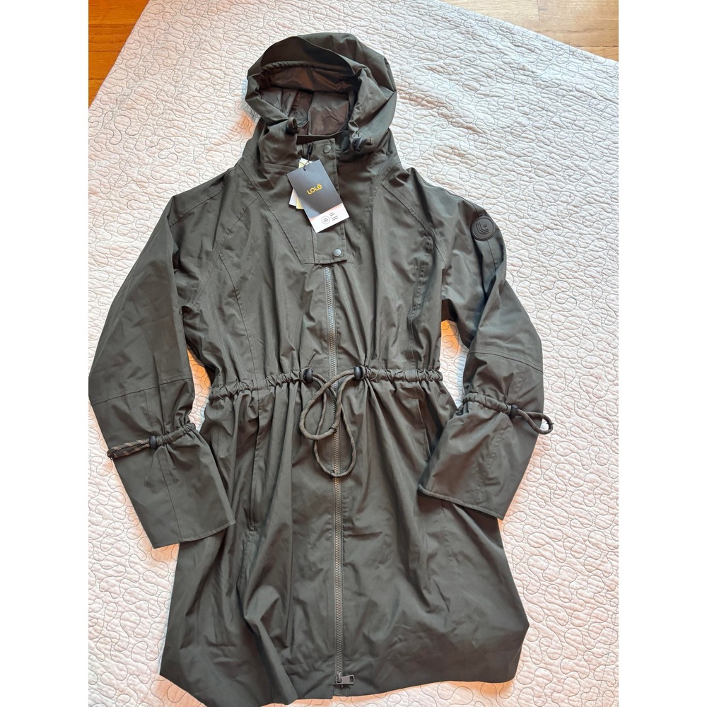 Lole Piper Rain Jacket Olive Green Hooded Adjustable Waist Womens Small